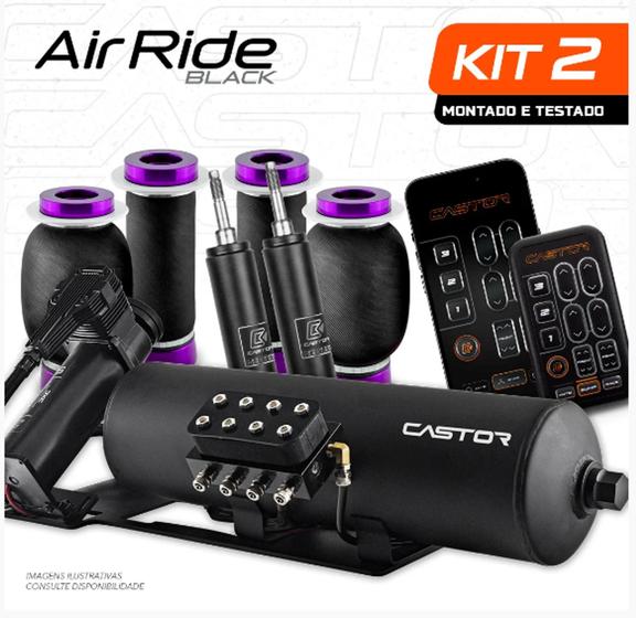 Imagem de Kit de suspensão a Ar Castor air ride black Para Gol G5 G6 G7 G8 + Cilindro de aluminio