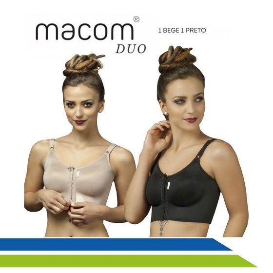 Imagem de Kit de sutiã de Compressão sem Costura, Longo com Fechamento Frontal Bege e Preto- Cód.1007DUO