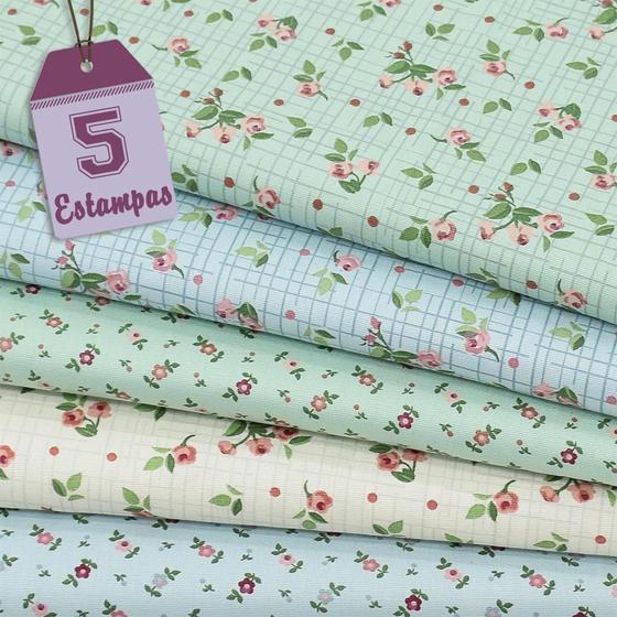 Kit de Tecido Floridos Preferidos Verde (30x70) 5 Estampas - Fuxicos e ...