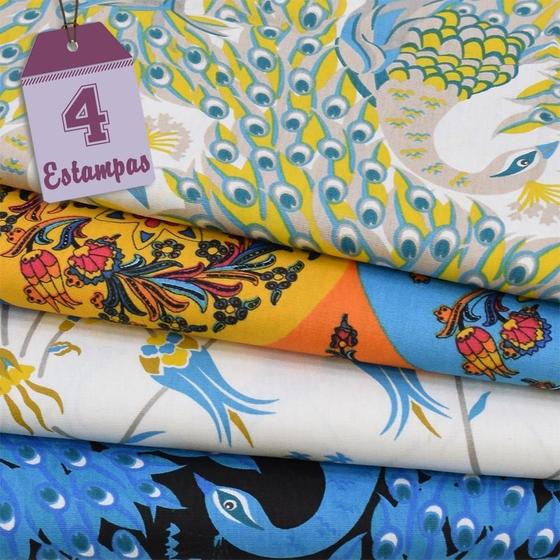 Imagem de Kit de Tecido Oriente Divino Azul (30x70) 4 Estampas