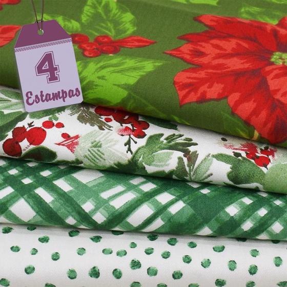 Imagem de Kit de Tecido Sarja Natal Verde (30x70) 4 Estampas