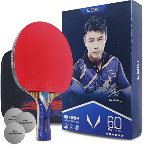 Imagem de Kit De Tênis De Mesa Loki RXTON 6.0 Star Carbon - 1 raq 1 bolsa e 3 bolas Gold Sports