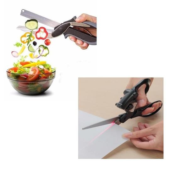 Imagem de Kit de tesouras com mira laser de corte tecidos e tesoura tabua de cozinha 2 em 1 clever cutter faca