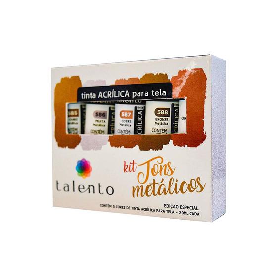 Imagem de Kit de Tinta Acrílica Talento Tons Metálicos Com 5 Cores 20 ml Cada
