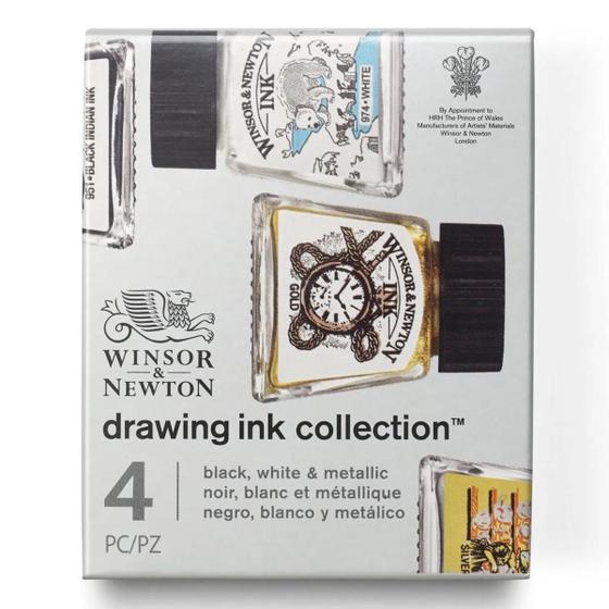 Imagem de Kit de Tinta Nankin para Desenho Winsor & Newton 14ml com 4 Cores Metalicas 