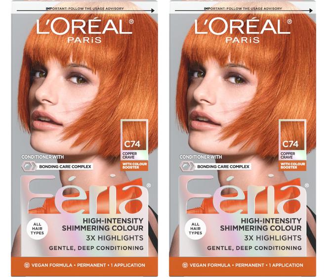 Imagem de Kit de Tintura de Cabelo L'Oréal Paris Feria C74 Intense Copper - Pacote com 2 Unidades