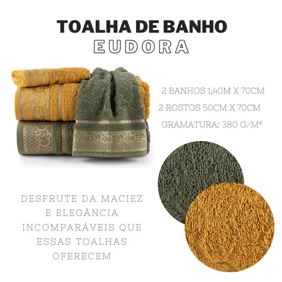 Imagem de Kit de Toalhas 2 Banhos e 2 Rostos Eudora Ocre e Oliva - EFFRONTE - CASA COM AMOR