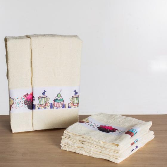 Imagem de Kit de toalhas de cozinha 5 peças bege estampadas
