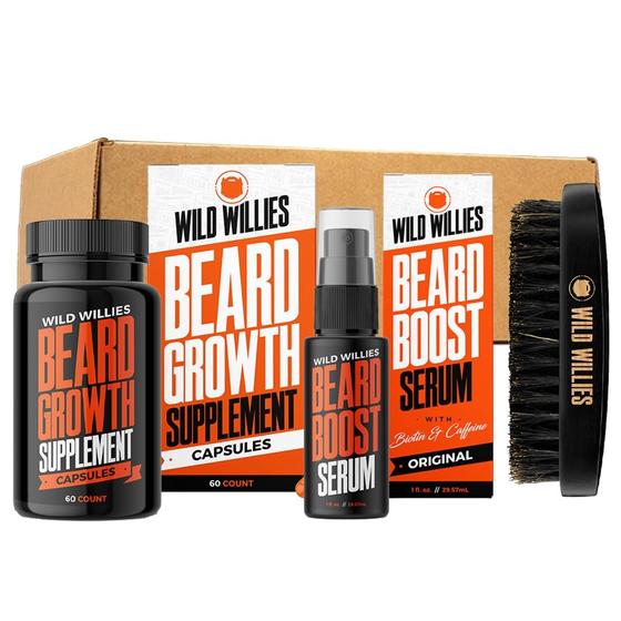 Imagem de Kit de tratamento de barba Wild Willies Beard Growth Serum Brush