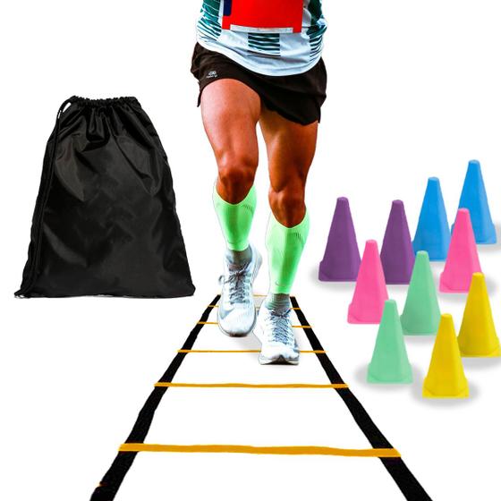 Imagem de Kit De Treinamento Treino Funcional Aerobico Com Escada de 7 Degraus 10 Cones Bolsa Fitness