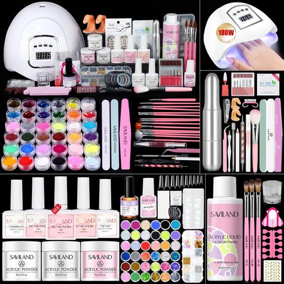 Imagem de Kit de Unhas Acrílicas SAVILAND para Iniciantes - com Lâmpada de 180W