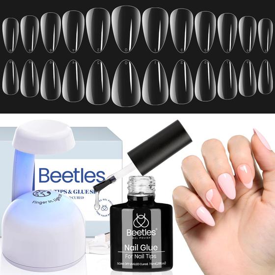 Imagem de Kit de Unhas com 500 Pontas em Formato Amêndoa + Lâmpada