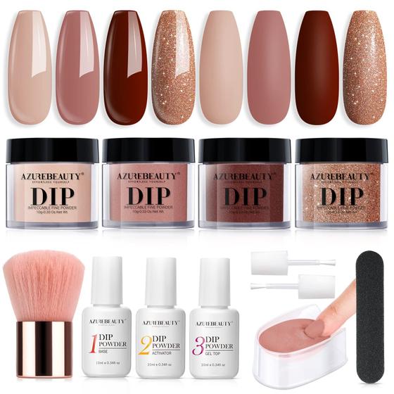 Imagem de Kit de Unhas Dip Powder AZUREBEAUTY - 4 Cores e Acessórios