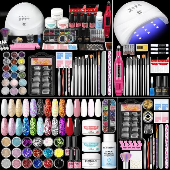 Kit de unhas PEACECOLOR em acrílico com broca, esmalte em gel e luz UV