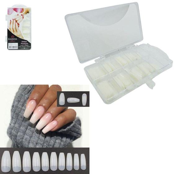 Imagem de Kit de unhas posticas comum para maos rainha chic com 100 pecas no estojo acrilico - RC BRASIL