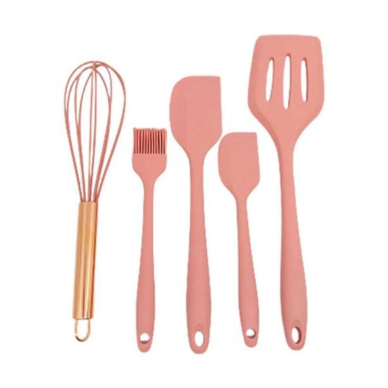 Imagem de Kit de Utensílios Cozinha Silicone Espátulas Pincel e Batedor Rose - Briwax 6902009989970