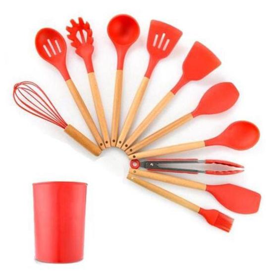 Imagem de Kit De Utensílios De Cozinha 12 Peças Silicone Luxo-Vermelho