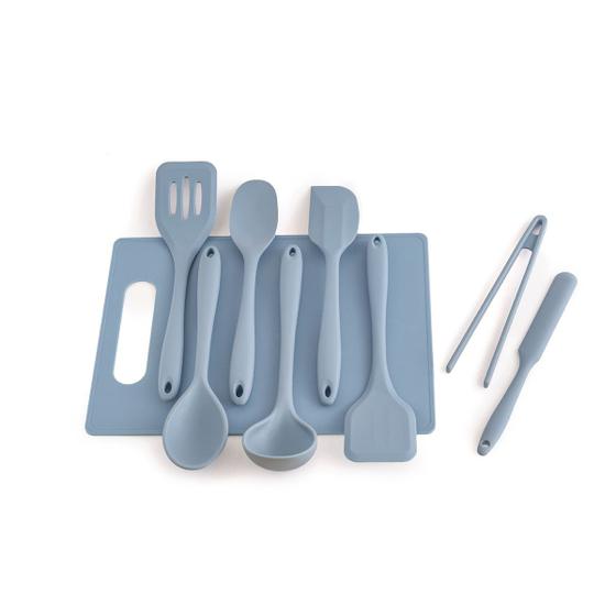Kit de Utensílios de Cozinha com Tábua Azul 9 peças - OIKOS Menor preço em Kit de Utensílios de Cozinha com Tábua Azul 9 peças - OIKOS