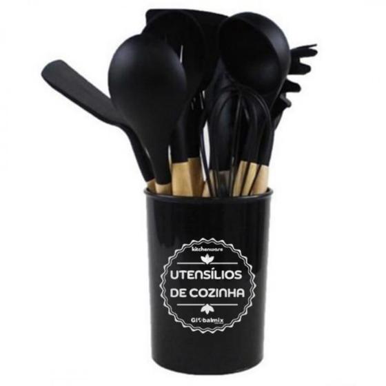 Imagem de Kit De Utensílios De Cozinha De Silicone 12 Peças Preto -