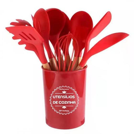 Imagem de Kit De Utensílios De Cozinha De Silicone 12 Peças Vermelho