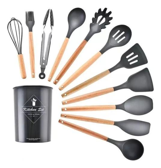 Imagem de Kit De Utensílios De Silicone Com Suporte Plástico Cozinha