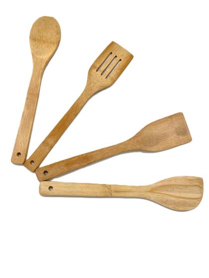 Imagem de Kit de Utensílios em Bambu 4 Peças Colher e Jogo Espátulas