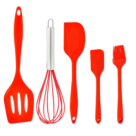 Imagem de Kit De Utensílios Espátulas Para Cozinha Vermelho 5 Peças