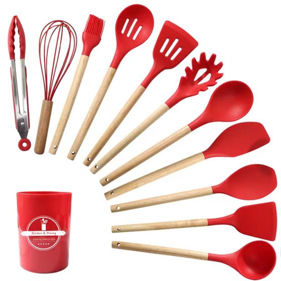 Imagem de KIT de Utensílios Para Cozinha em Silicone e Bambu 12 Peças GD-12