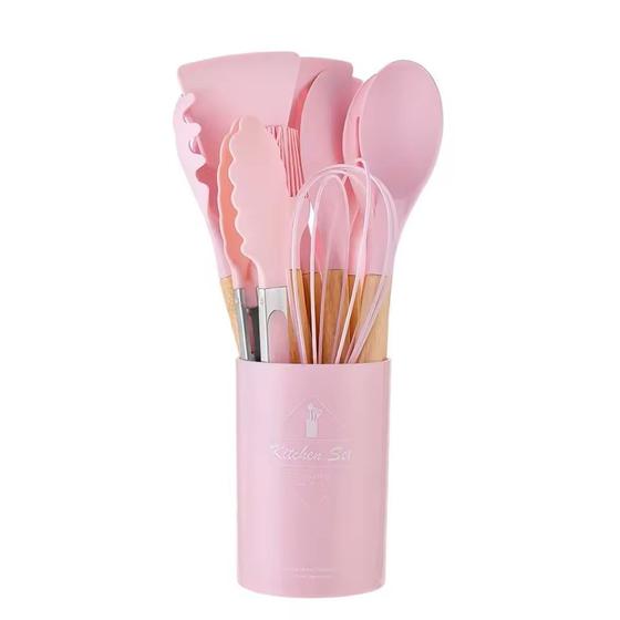 Imagem de Kit de Utensílios Para Cozinha em Silicone e Bambu 12 Peças