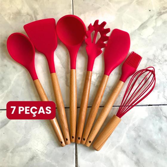 Imagem de KIT de Utensílios Para Cozinha em Silicone e Bambu