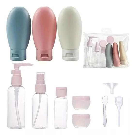 Imagem de Kit De Viagem 11 Itens Frascos Potes Spray Cremes Shampoo