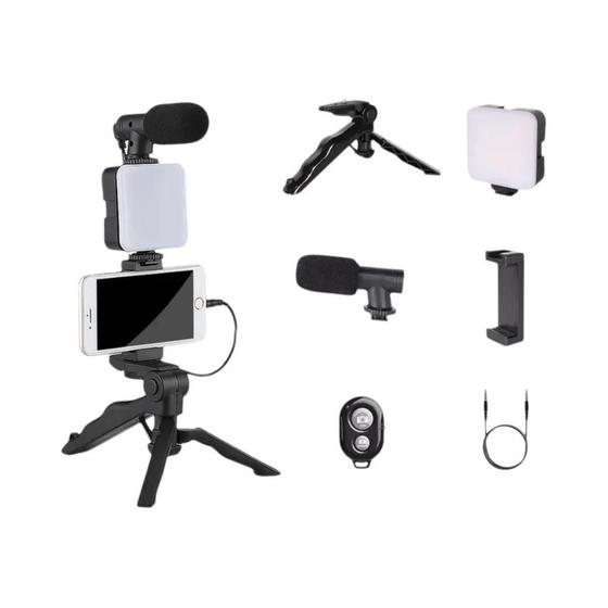Imagem de Kit de Vlogging para Smartphone com Tripé, Microfone e Luz LED - Ideal para Transmissões ao Vivo no YouTube