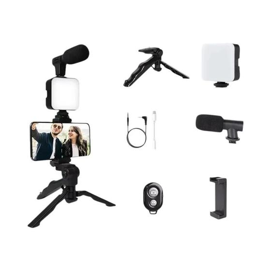 Imagem de Kit De Vlogging Para Smartphones Com Tripé, Microfone E Luz LED Para TikTok, Transmissão Ao Vivo E