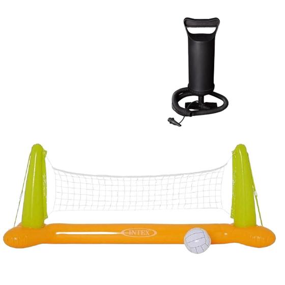 Imagem de Kit de volei inflável para piscina intex com bola e rede 239x64cm + bomba de ar manual