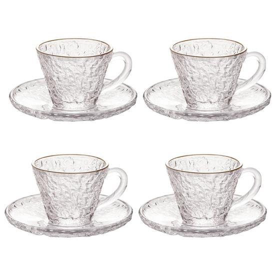 Kit De Xícaras De Chá Em Cristal 180ml Com Borda Dourada Chique 4 Peças