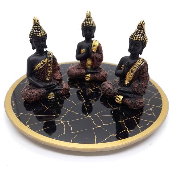 Imagem de Kit Decor Trio Buda da Sabedoria Tailandês Bandeja em Vidro