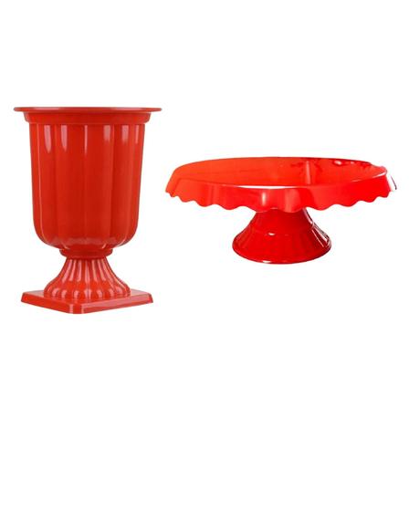 Imagem de Kit Decoração 1 Boleira Babado 1 Vaso Grego 19cm Suporte Para Bolo Flores