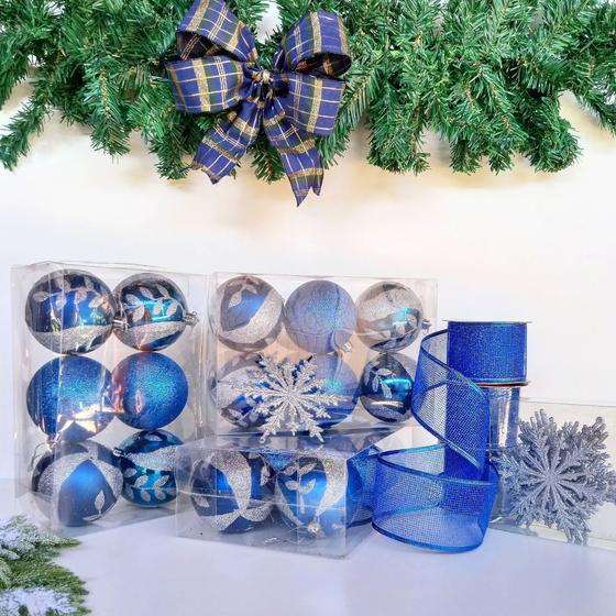 Kit decoração árvore de Natal azul e prata 18 bolas, 3 rolos de fita e 10  estrelas - Ateliê Casa 32 - Outros Natal - Magazine Luiza