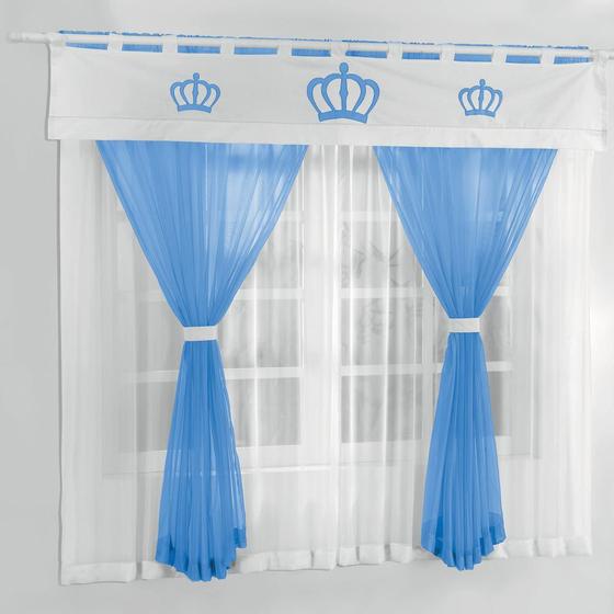 Kit Decoração Coroa Real p/ Quarto de Bebê = Cortina 2 Metros + Tapete Pelúcia - Azul Menor preço em Kit Decoração Coroa Real p/ Quarto de Bebê = Cortina 2 Metros + Tapete Pelúcia - Azul