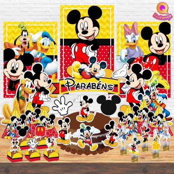 Imagem de Kit Decoração de Festa Aniversário Bolo Topper Mickey Mouse  Qfestança -78 Itens