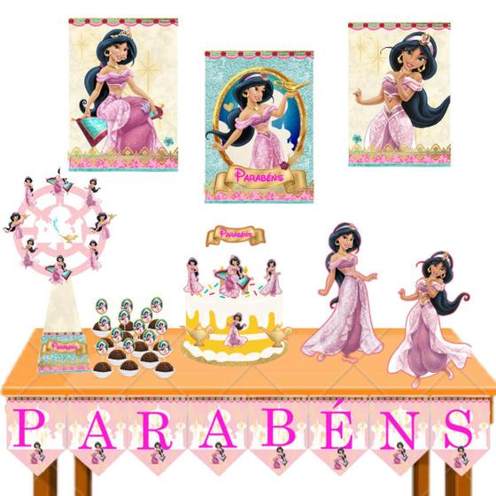 Imagem de Kit decoração festa aniversario princesa Jasmim monta facil topo de bolo + acessórios