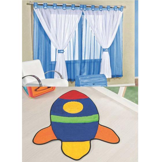 Kit Decoração Foguete p/ Quarto Infantil = Cortina Juvenil 2 Metros + Tapete Pelúcia - Azul Menor preço em Kit Decoração Foguete p/ Quarto Infantil = Cortina Juvenil 2 Metros + Tapete Pelúcia - Azul