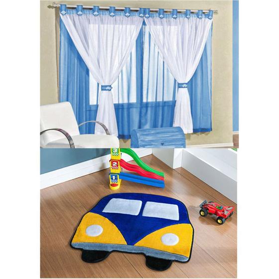 Kit Decoração Kombi p/ Quarto Infantil = Cortina Juvenil 2 Metros + Tapete Pelúcia - Azul Menor preço em Kit Decoração Kombi p/ Quarto Infantil = Cortina Juvenil 2 Metros + Tapete Pelúcia - Azul