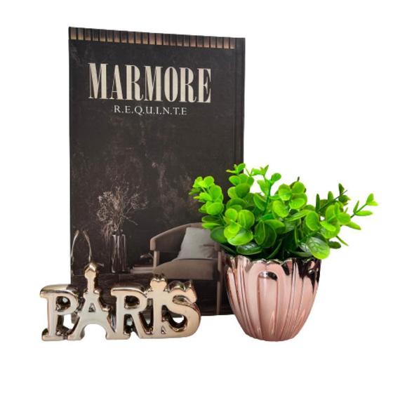Imagem de Kit decoração livro Mármore + vaso de vidro + palavra Paris