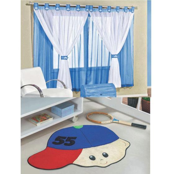 Imagem de Kit Decoração Menino Número p/ Quarto Infantil = Cortina Juvenil 2 Metros + Tapete Pelúcia - Azul
