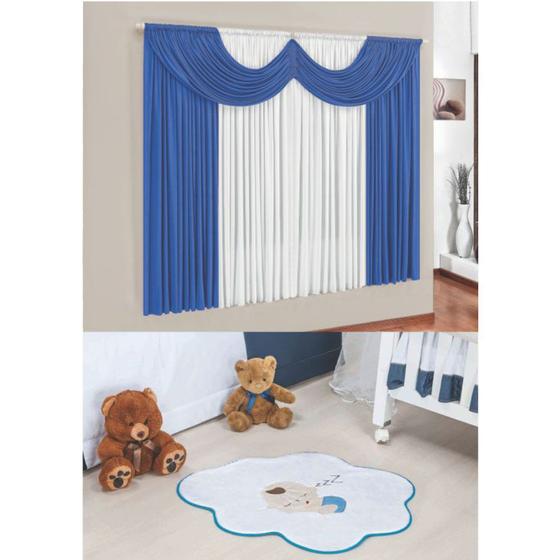 Imagem de Kit Decoração Molecada Quarto Infantil = Cortina Malha 2 Metros + Tapete Pelúcia Bebê Nuvem - Azul