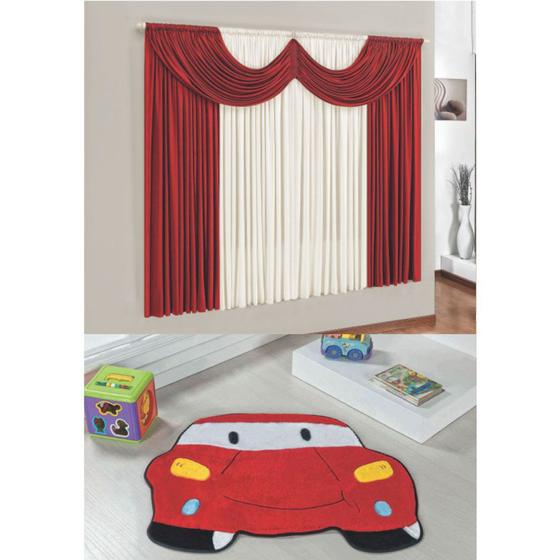 Kit Decoração Molecada Quarto Infantil = Cortina Malha 2 Metros + Tapete Pelúcia Carro - Vermelho Menor preço em Kit Decoração Molecada Quarto Infantil = Cortina Malha 2 Metros + Tapete Pelúcia Carro - Vermelho