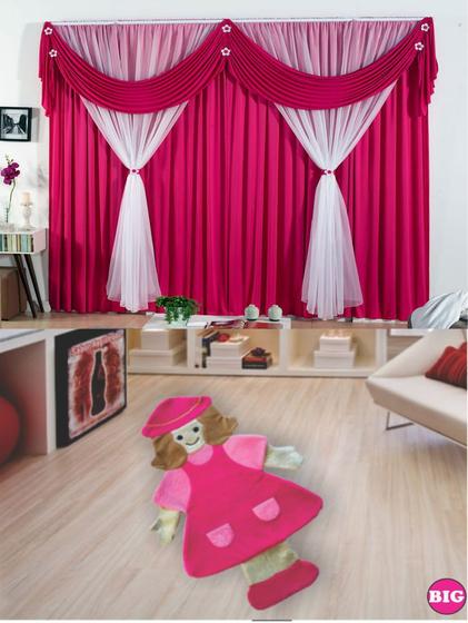 Imagem de Kit decoração p/ Quarto de Menina = Cortina Malha Jéssica + Tapete Pelucia Big Camponesa - Pink