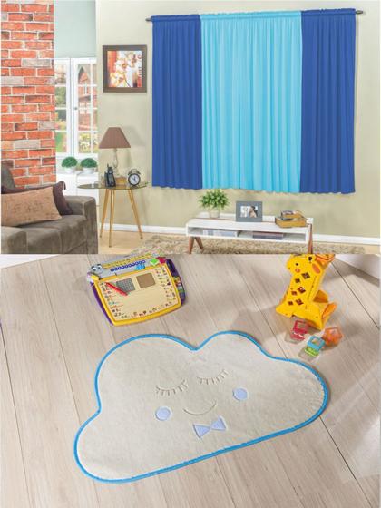 Imagem de Kit decoração p/ Quarto de Menino = Cortina Malha Petekinha + Tapete Pelucia Nuvem Azul