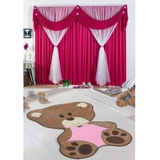 Kit Decoração p/ Quarto Infantil = Cortina Jéssica 2 Metros + Tapete Pelúcia Bebê Ursa - Pink Rosa Menor preço em Kit Decoração p/ Quarto Infantil = Cortina Jéssica 2 Metros + Tapete Pelúcia Bebê Ursa - Pink Rosa